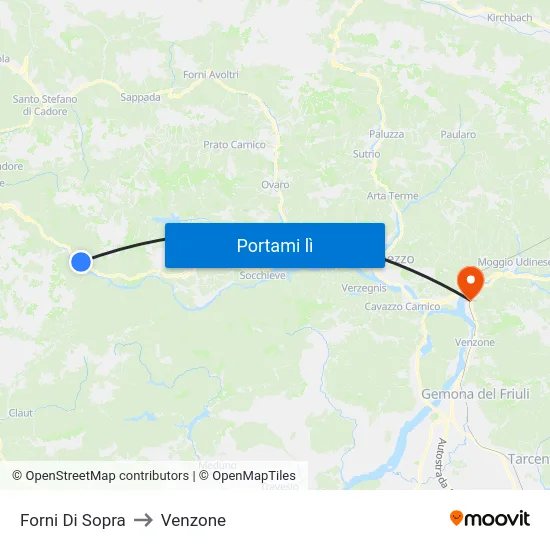 Forni Di Sopra to Venzone map