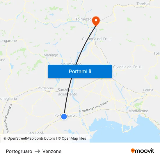 Portogruaro to Venzone map