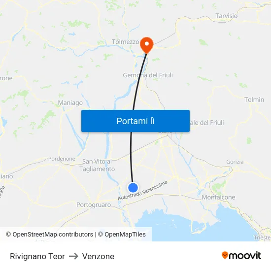 Rivignano Teor to Venzone map