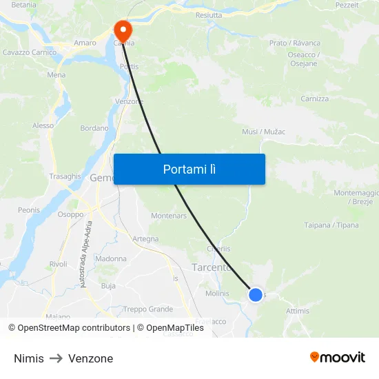 Nimis to Venzone map