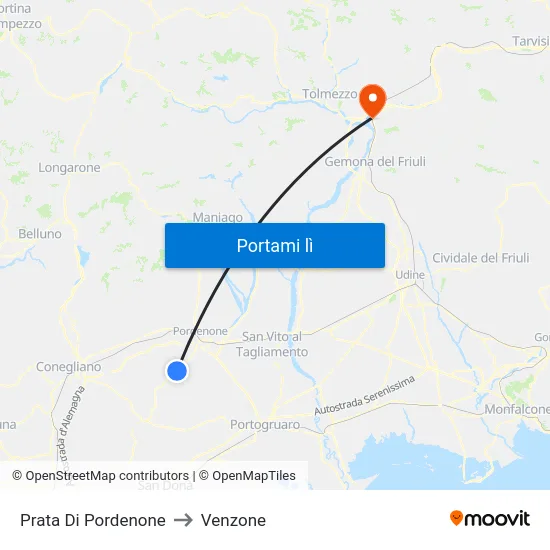 Prata Di Pordenone to Venzone map