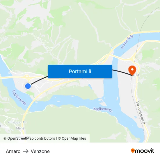 Amaro to Venzone map