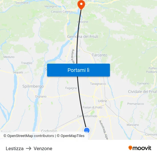 Lestizza to Venzone map