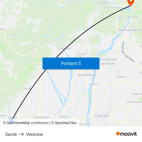 Sacile to Venzone map