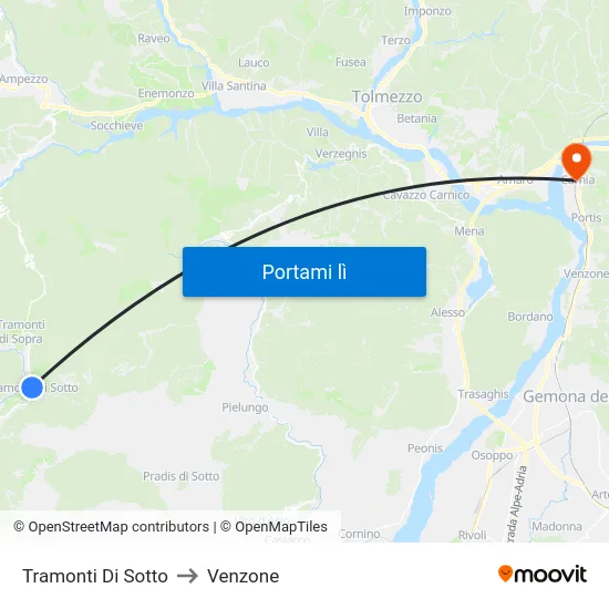 Tramonti Di Sotto to Venzone map