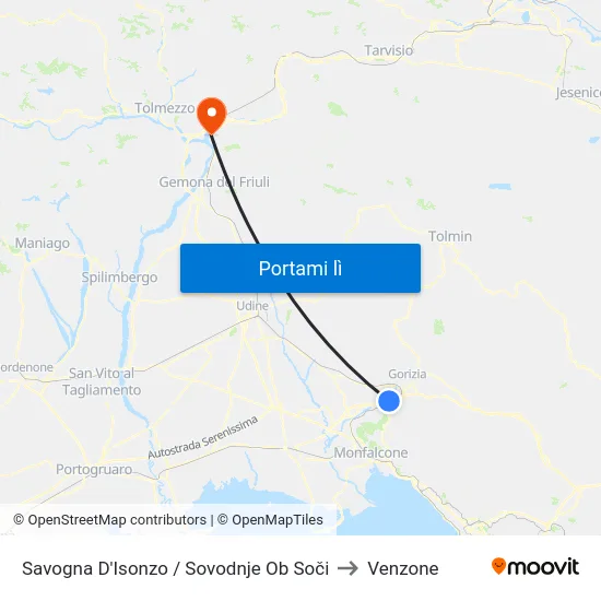 Savogna D'Isonzo / Sovodnje Ob Soči to Venzone map