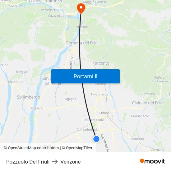 Pozzuolo Del Friuli to Venzone map