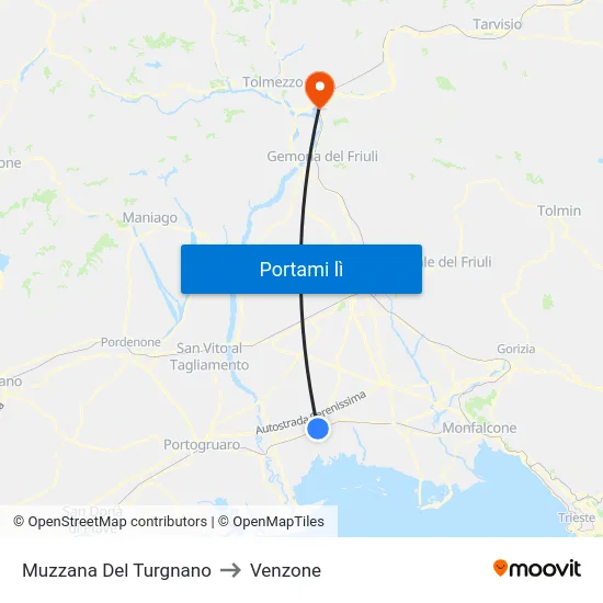 Muzzana Del Turgnano to Venzone map