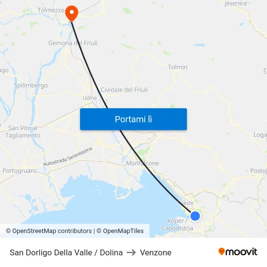 San Dorligo Della Valle / Dolina to Venzone map