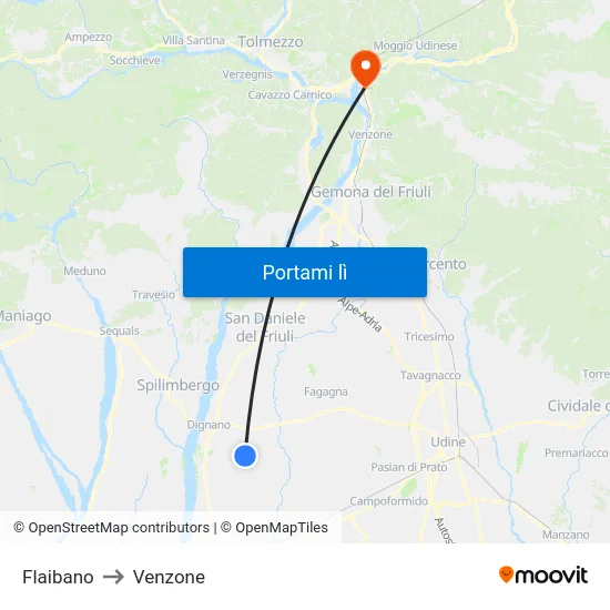 Flaibano to Venzone map