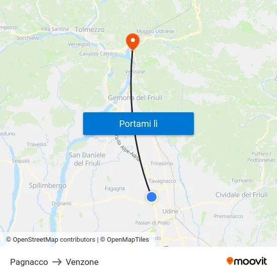 Pagnacco to Venzone map