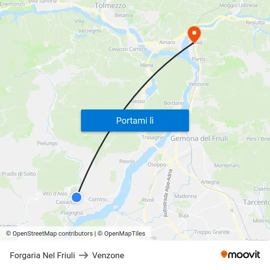 Forgaria Nel Friuli to Venzone map