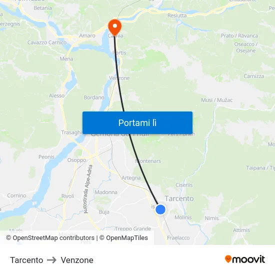 Tarcento to Venzone map