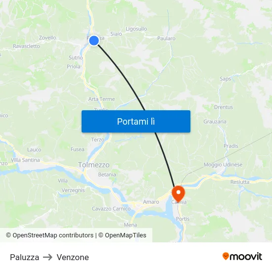 Paluzza to Venzone map