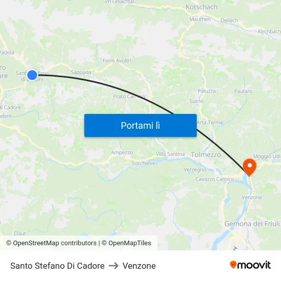 Santo Stefano Di Cadore to Venzone map