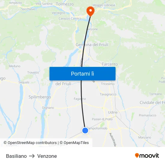 Basiliano to Venzone map