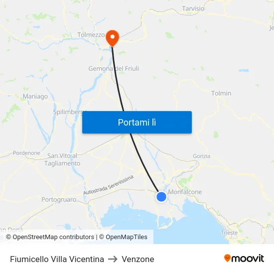 Fiumicello Villa Vicentina to Venzone map