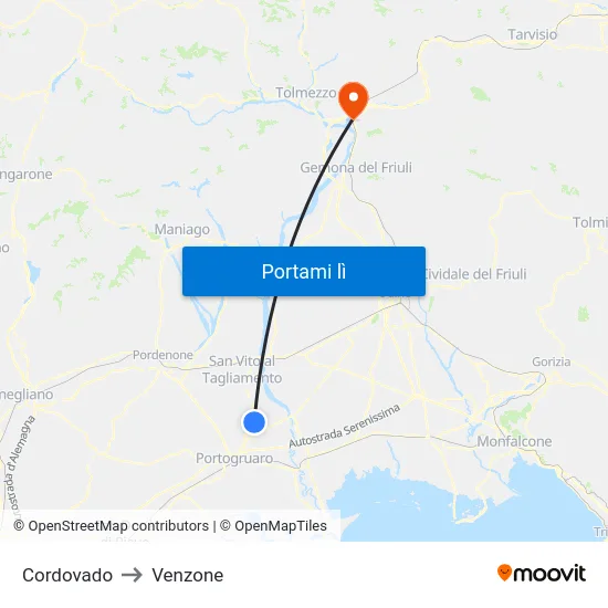 Cordovado to Venzone map