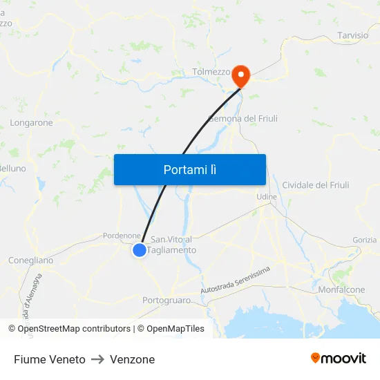 Fiume Veneto to Venzone map