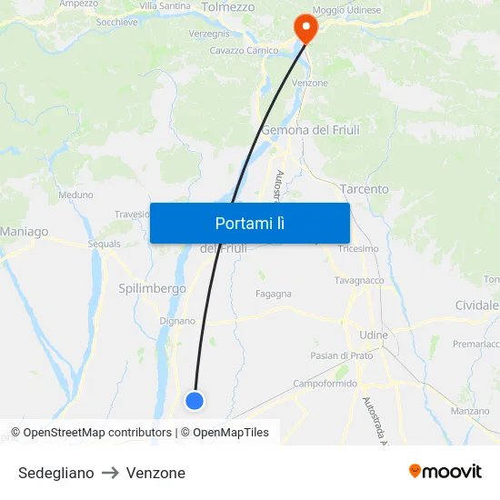 Sedegliano to Venzone map