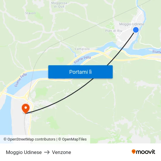 Moggio Udinese to Venzone map