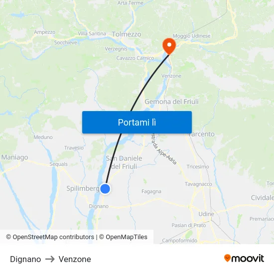 Dignano to Venzone map