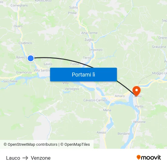 Lauco to Venzone map