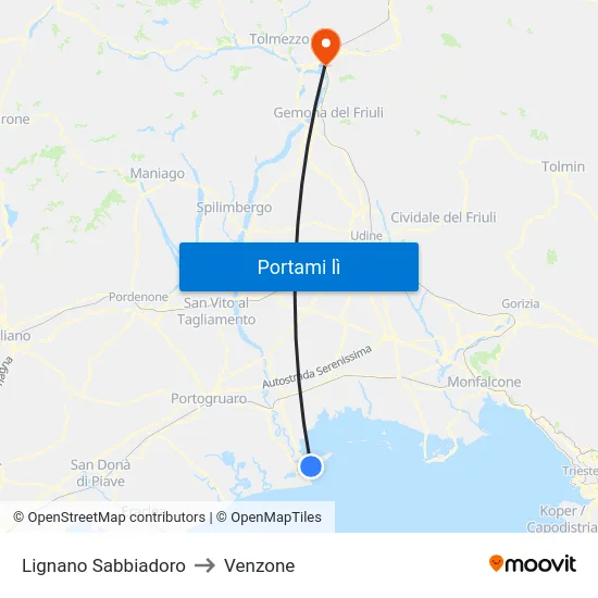 Lignano Sabbiadoro to Venzone map