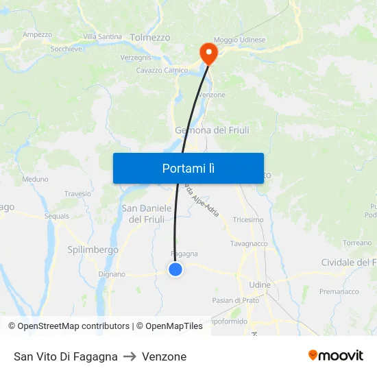 San Vito Di Fagagna to Venzone map