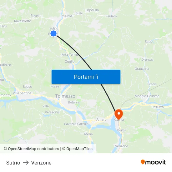 Sutrio to Venzone map