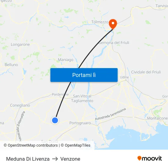 Meduna Di Livenza to Venzone map