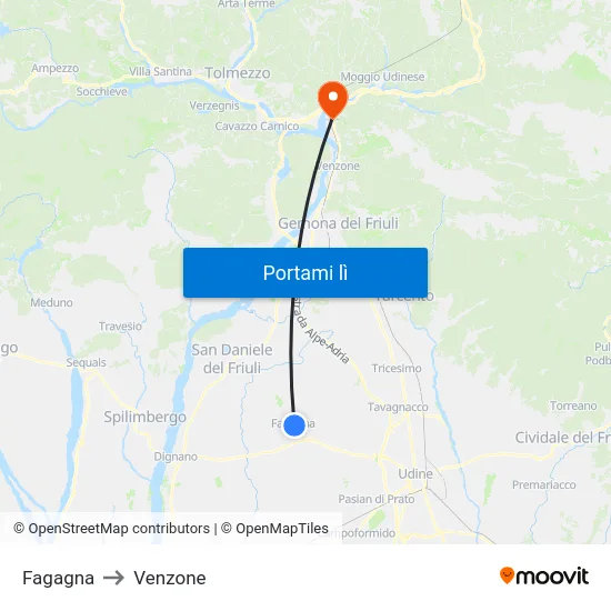 Fagagna to Venzone map