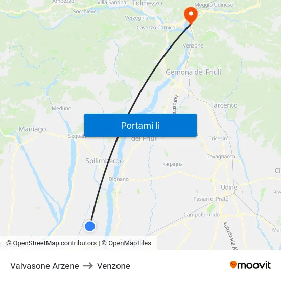 Valvasone Arzene to Venzone map