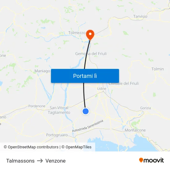 Talmassons to Venzone map