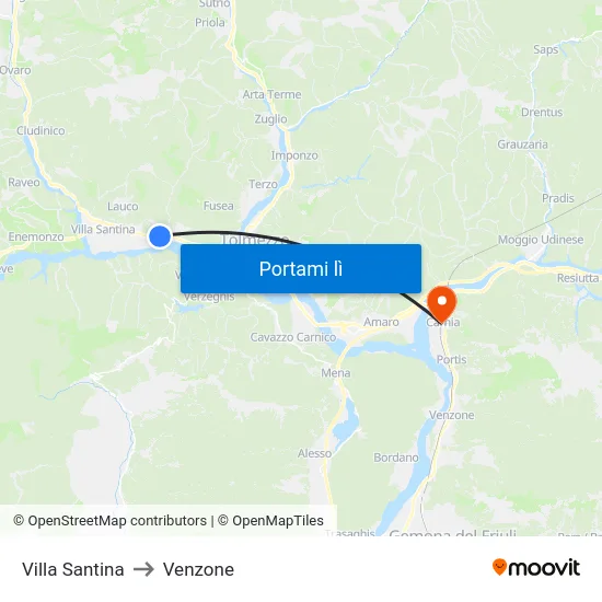 Villa Santina to Venzone map