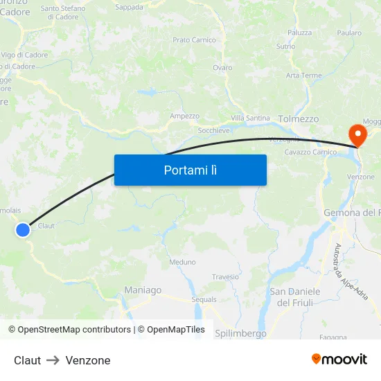 Claut to Venzone map