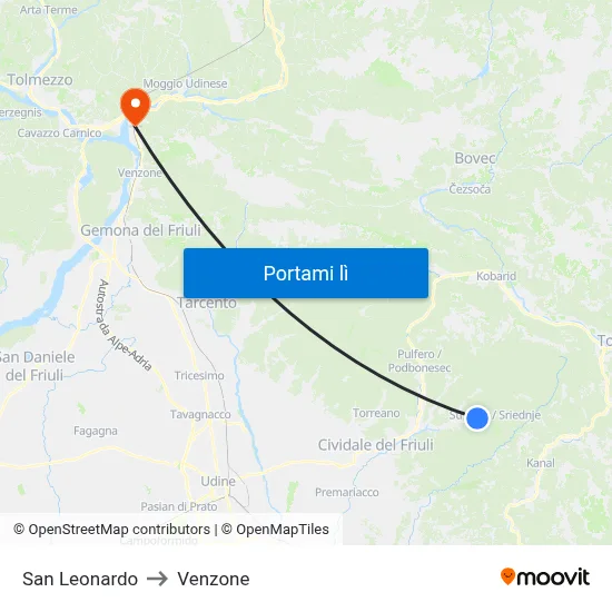 San Leonardo to Venzone map