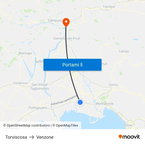 Torviscosa to Venzone map
