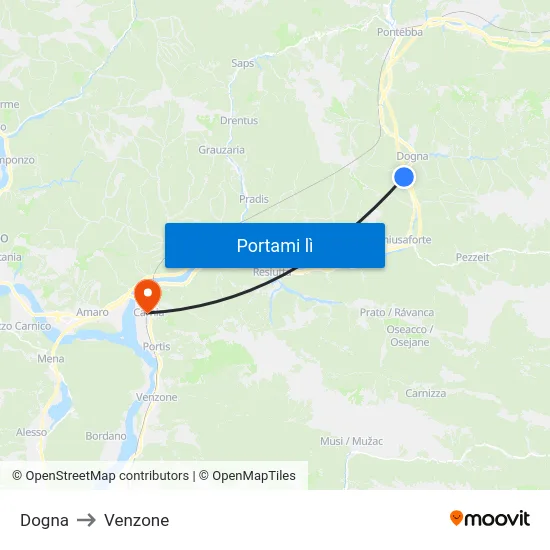 Dogna to Venzone map