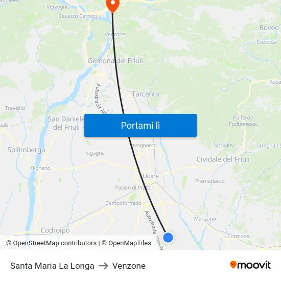 Santa Maria La Longa to Venzone map