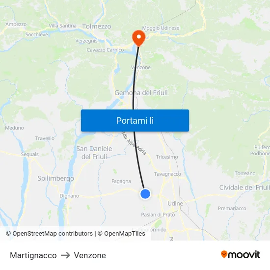 Martignacco to Venzone map