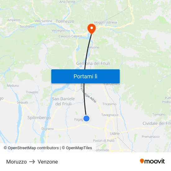 Moruzzo to Venzone map