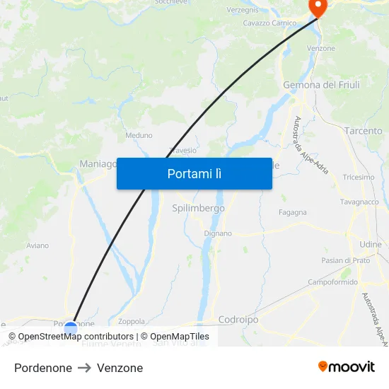 Pordenone to Venzone map