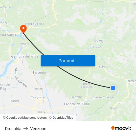 Drenchia to Venzone map