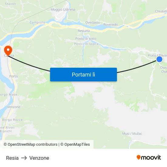 Resia to Venzone map