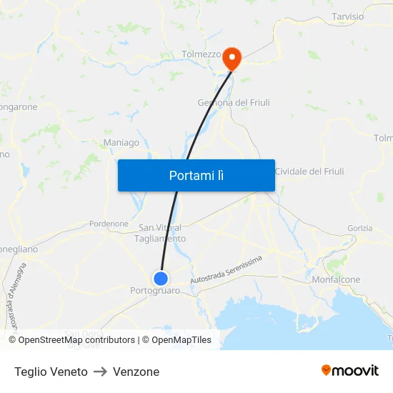 Teglio Veneto to Venzone map