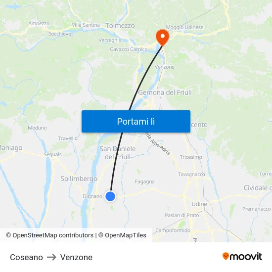 Coseano to Venzone map