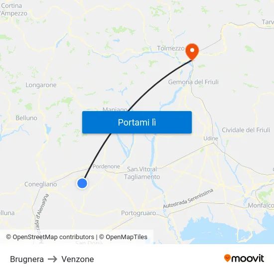 Brugnera to Venzone map