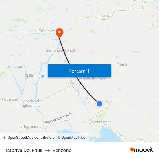 Capriva Del Friuli to Venzone map