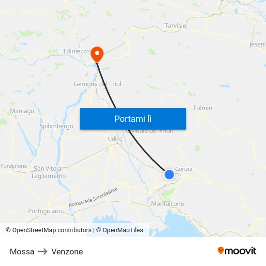 Mossa to Venzone map
